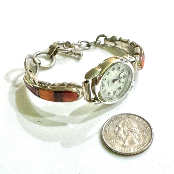 SALE Signed- Ervin Hoskie Navajo Vintage Watch Tips Sterling Silver Toggle Chain - Picture 5 of 9